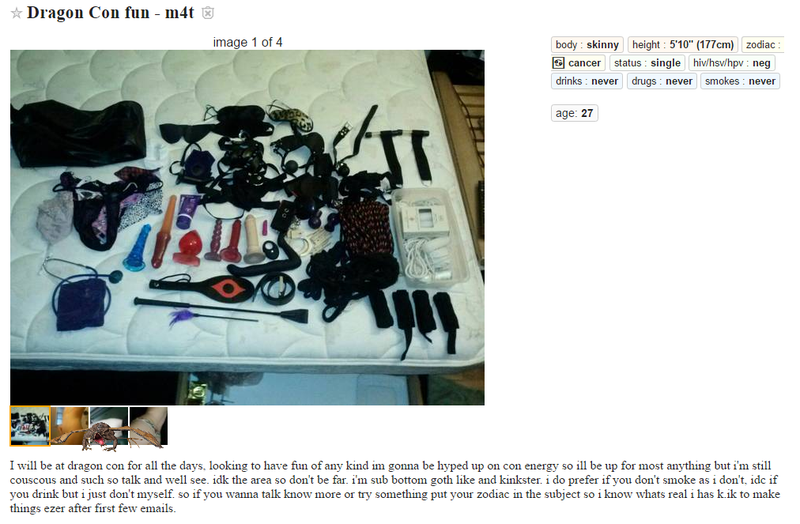 Illustration for article titled Craigslist Ads For DragonCon (NSFW)